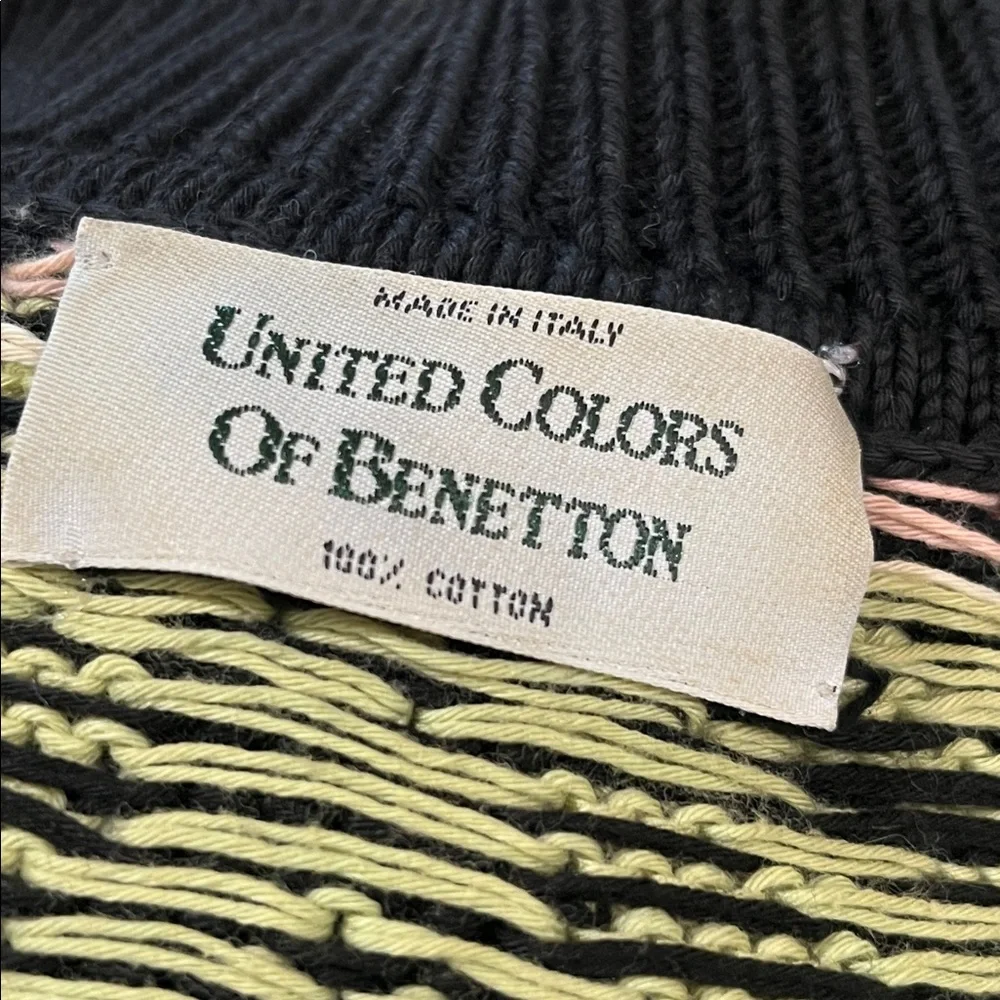 United Colors Of Benetton Black Knit with Pastel Pink & Lime Stripes, EU SIZE 48 - Picture 9 of 10